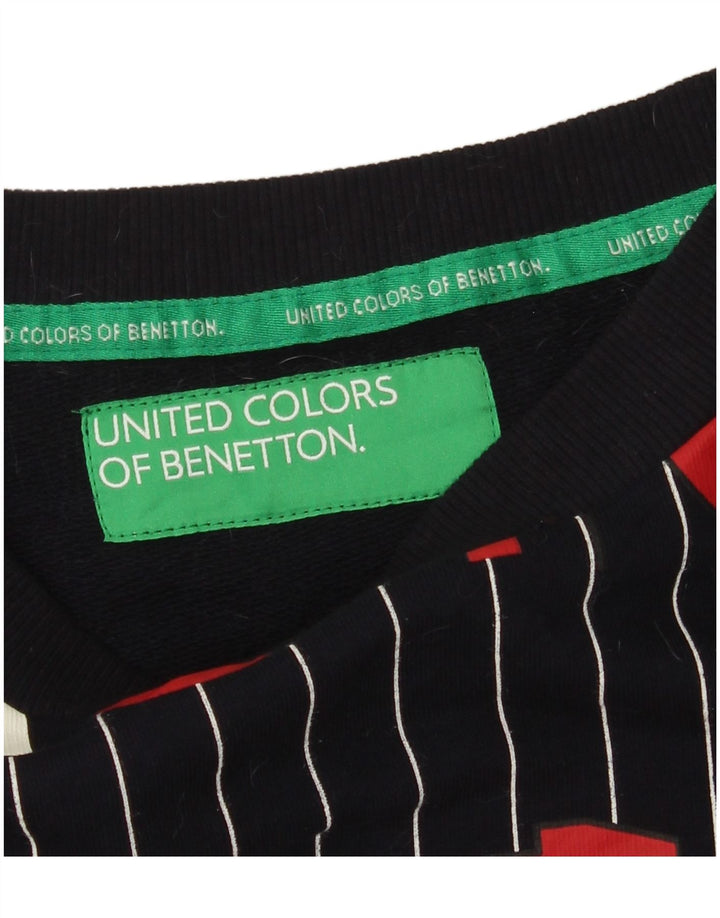 Benetton moletom gráfico feminino jumper UK 14 médio azul marinho listrado