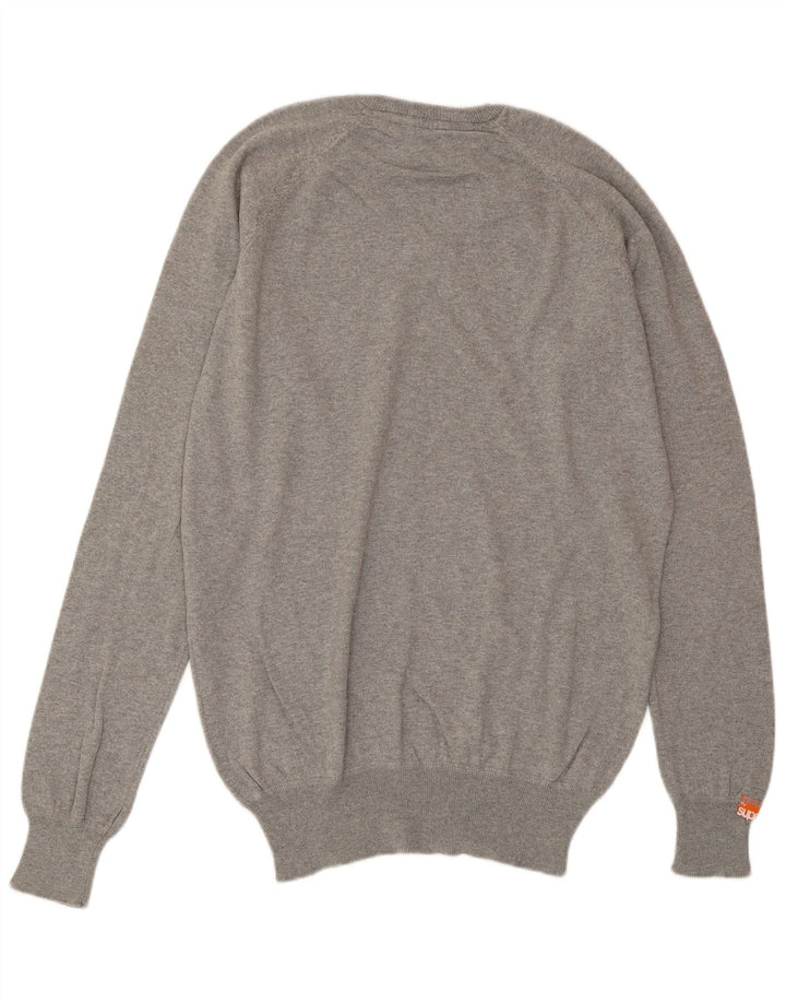 Suéter masculino SUPERDRY com decote em V de algodão cinza médio
