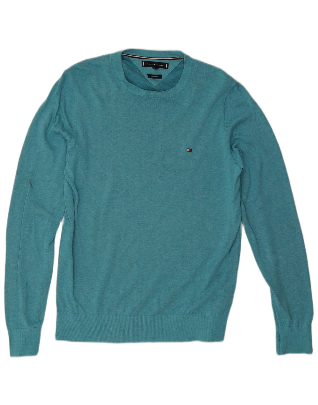 Suéter masculino Tommy Hilfiger com gola redonda e algodão turquesa médio