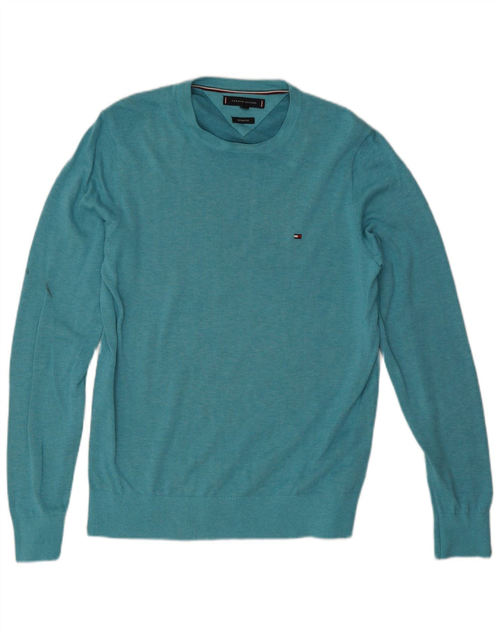 Suéter masculino Tommy Hilfiger com gola redonda e algodão turquesa médio