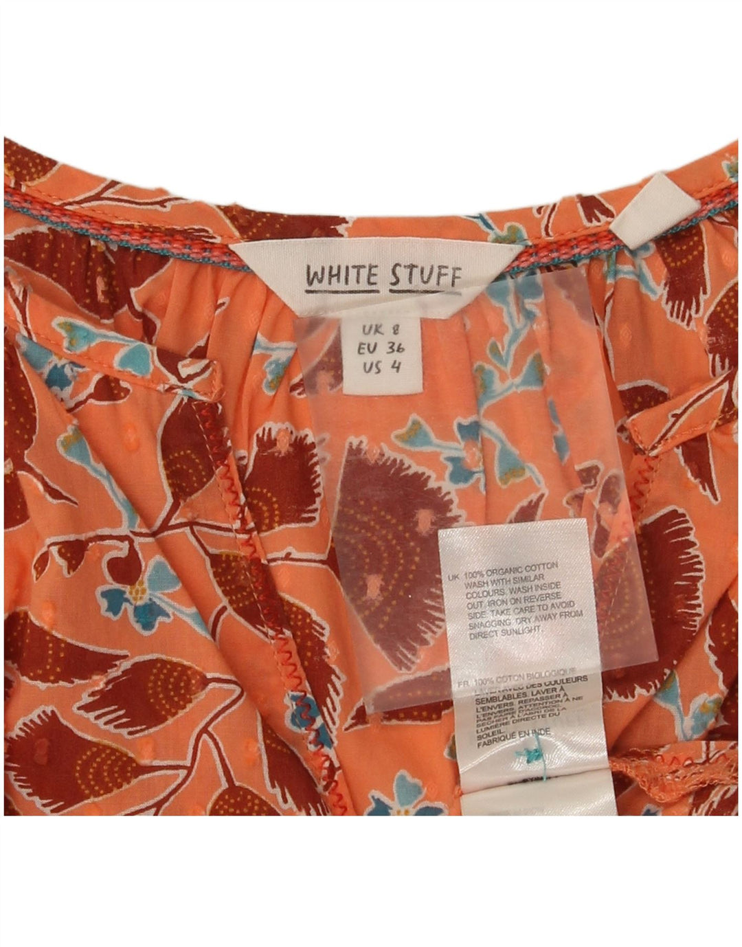 Blusa feminina White Stuff Top UK 8 algodão floral laranja pequeno
