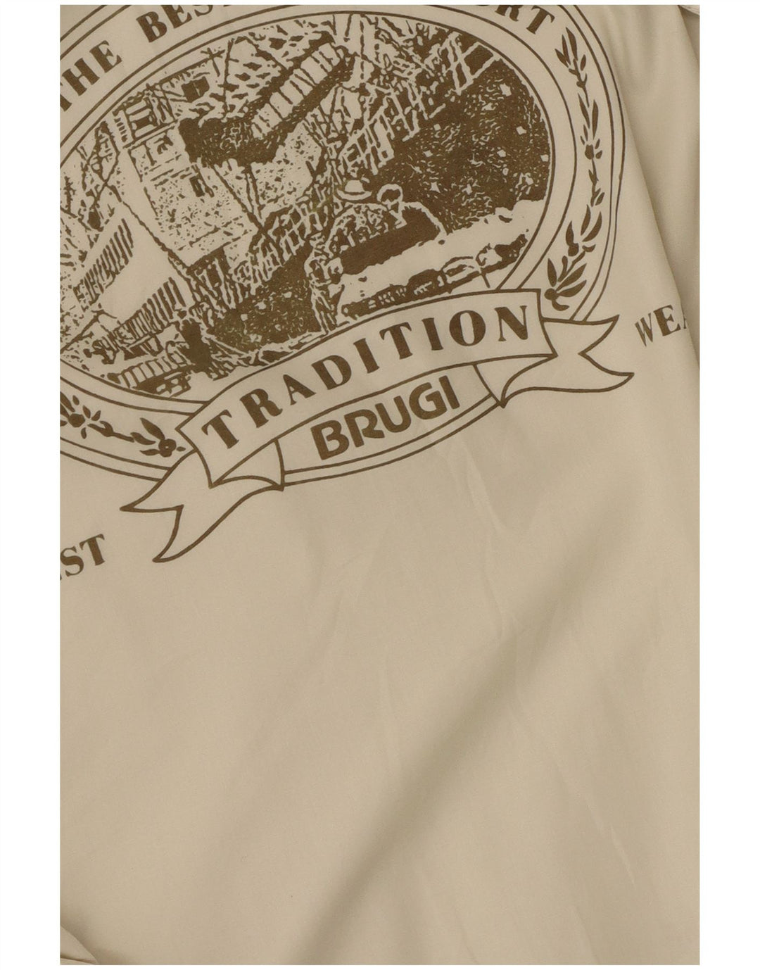 Jaqueta corta-vento masculina com capuz gráfico Brugi Reino Unido 40 grande bege