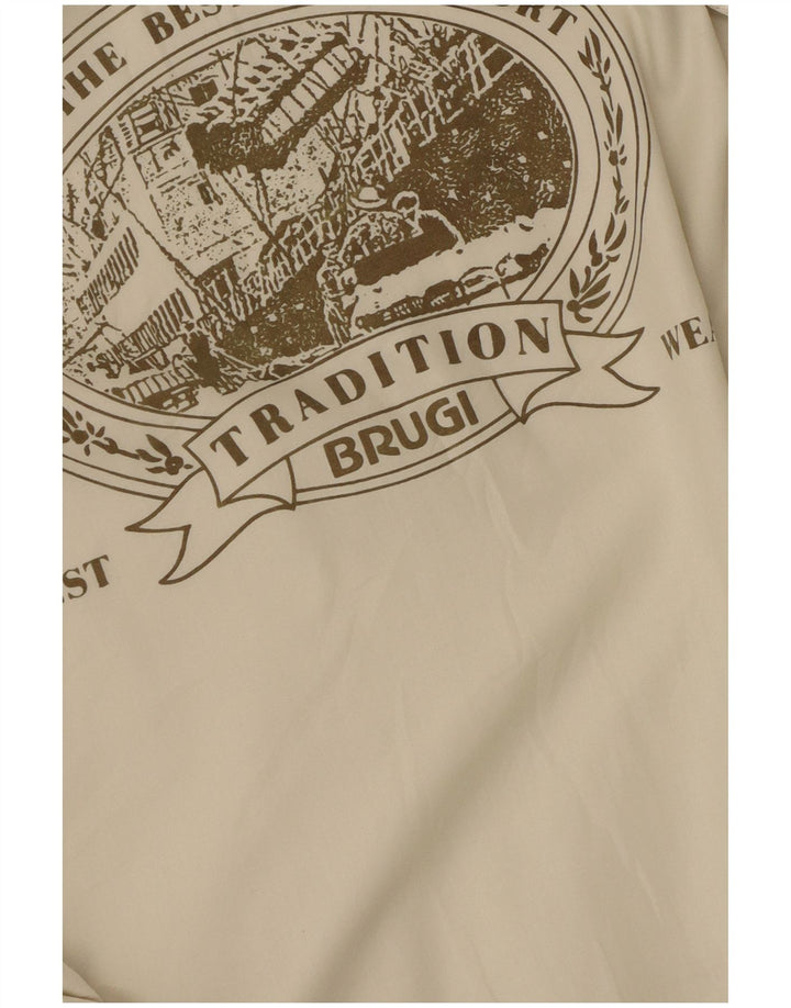 Jaqueta corta-vento masculina com capuz gráfico Brugi Reino Unido 40 grande bege