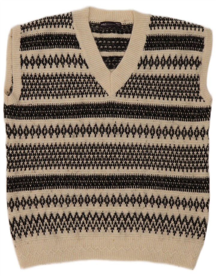 Regata masculina Marks & Spencer com colete médio bege Fair Isle acrílico