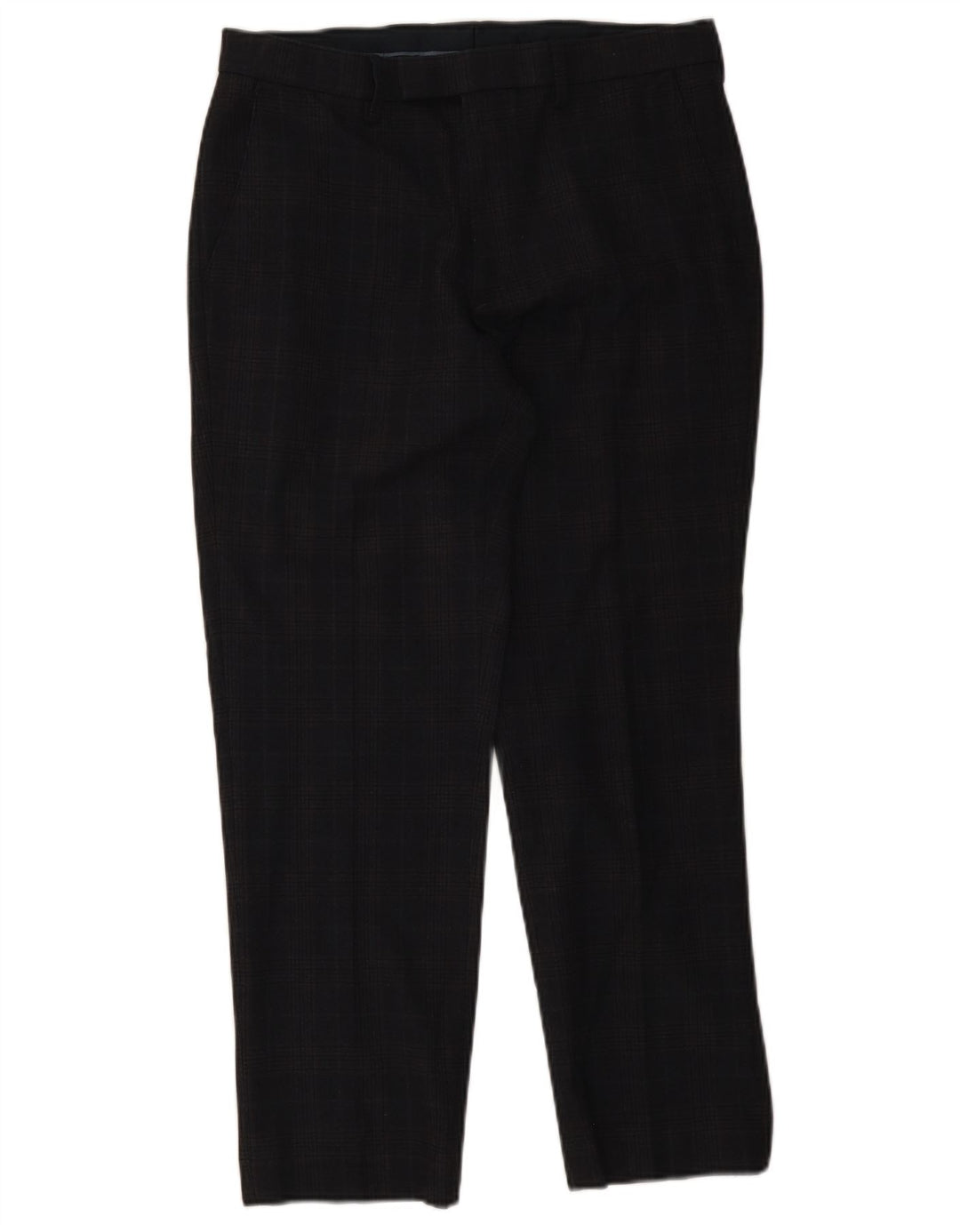Calça masculina de ajuste regular Marks & Spencer W32 L29 azul marinho xadrez