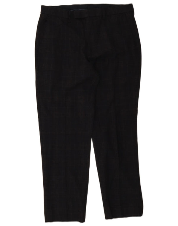 Calça masculina de ajuste regular Marks & Spencer W32 L29 azul marinho xadrez