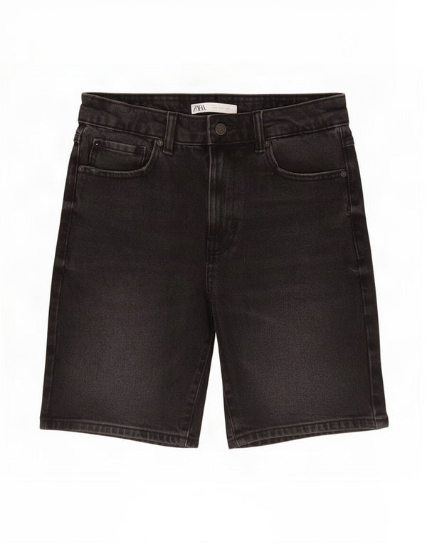 Zara Mens Denim Shorts EU 38 Pequeno W30 Algodão Preto