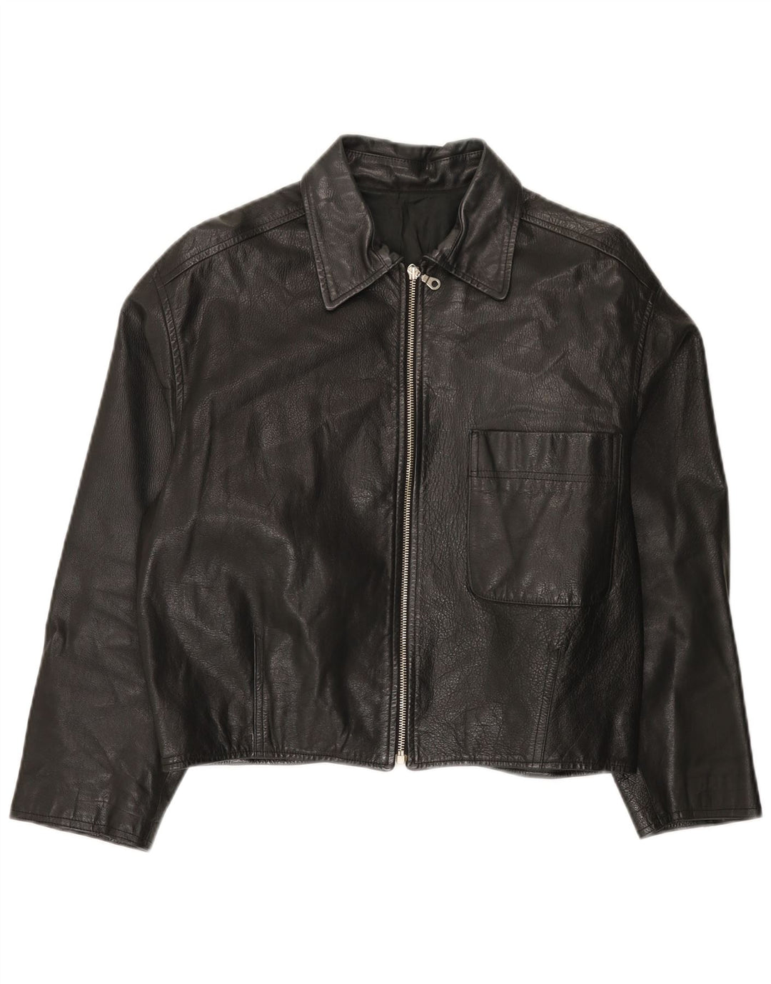 Jaqueta de couro superdimensionada vintage feminina Reino Unido 10 couro preto pequeno