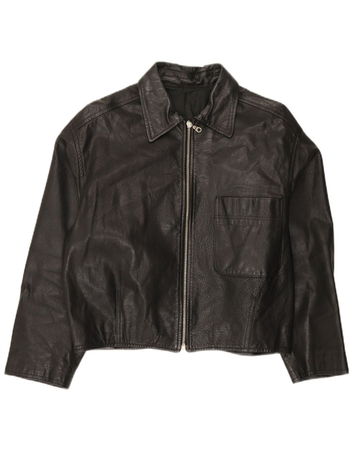 Jaqueta de couro superdimensionada vintage feminina Reino Unido 10 couro preto pequeno