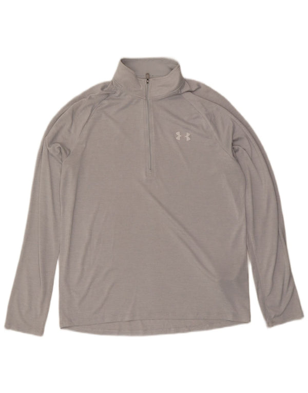 Under Armour Mens Zip Neck Loose Fit Top Manga Longa Médio Cinza Poliéster