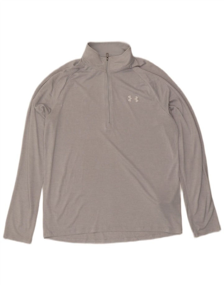 Under Armour Mens Zip Neck Loose Fit Top Manga Longa Médio Cinza Poliéster