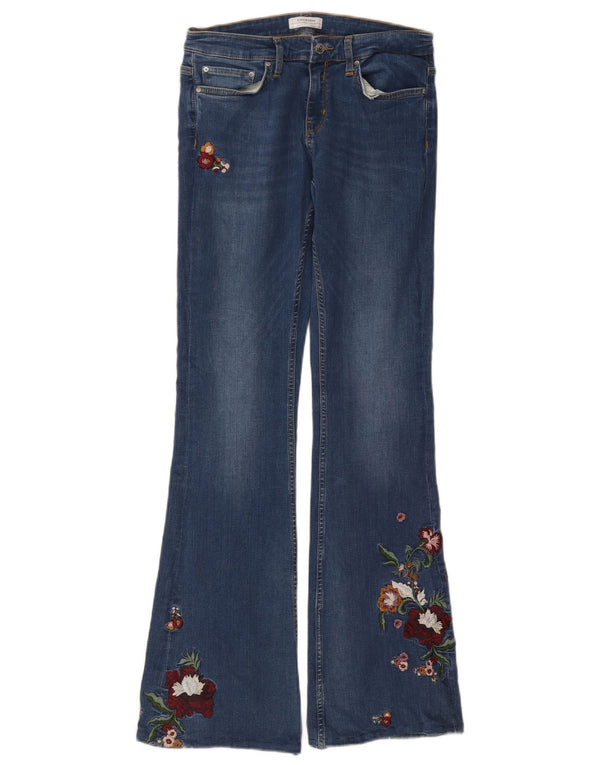Zara Jeans Bootcut Feminino EU 38 Pequeno W28 L33 Azul Floral Algodão