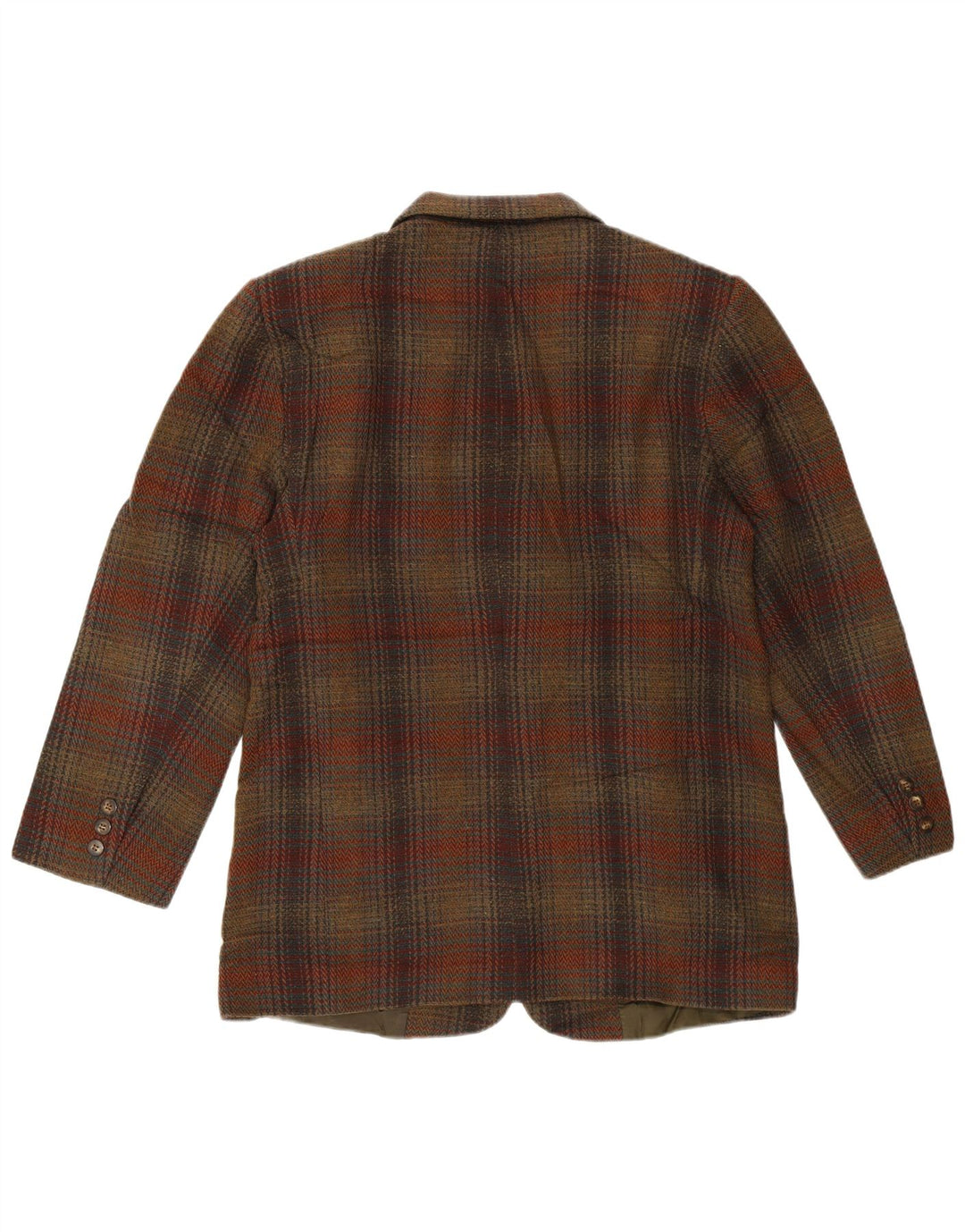 Jaqueta blazer feminina Eddie Bauer com 3 botões Reino Unido 14 lã xadrez marrom médio