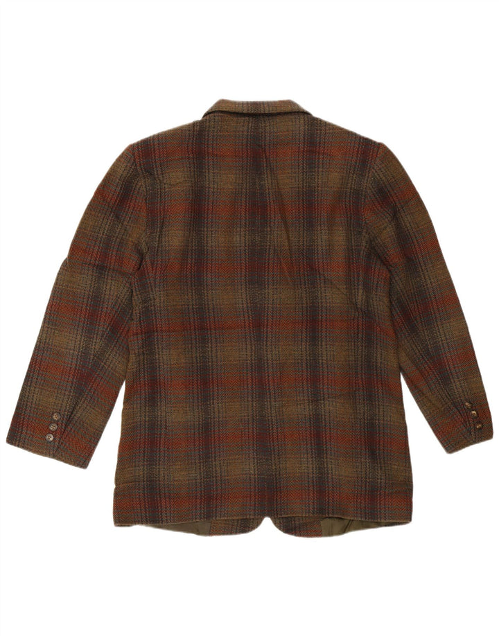 Jaqueta blazer feminina Eddie Bauer com 3 botões Reino Unido 14 lã xadrez marrom médio