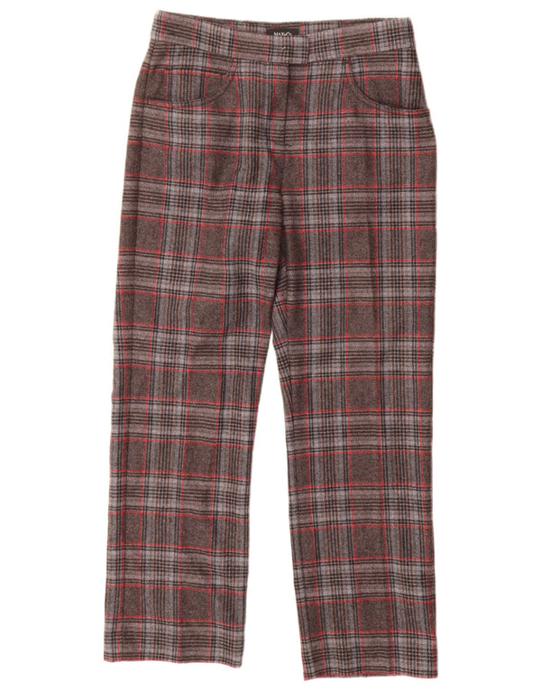 Calça feminina casual reta Max & Co. Reino Unido 8 pequena W26 L30 cinza xadrez