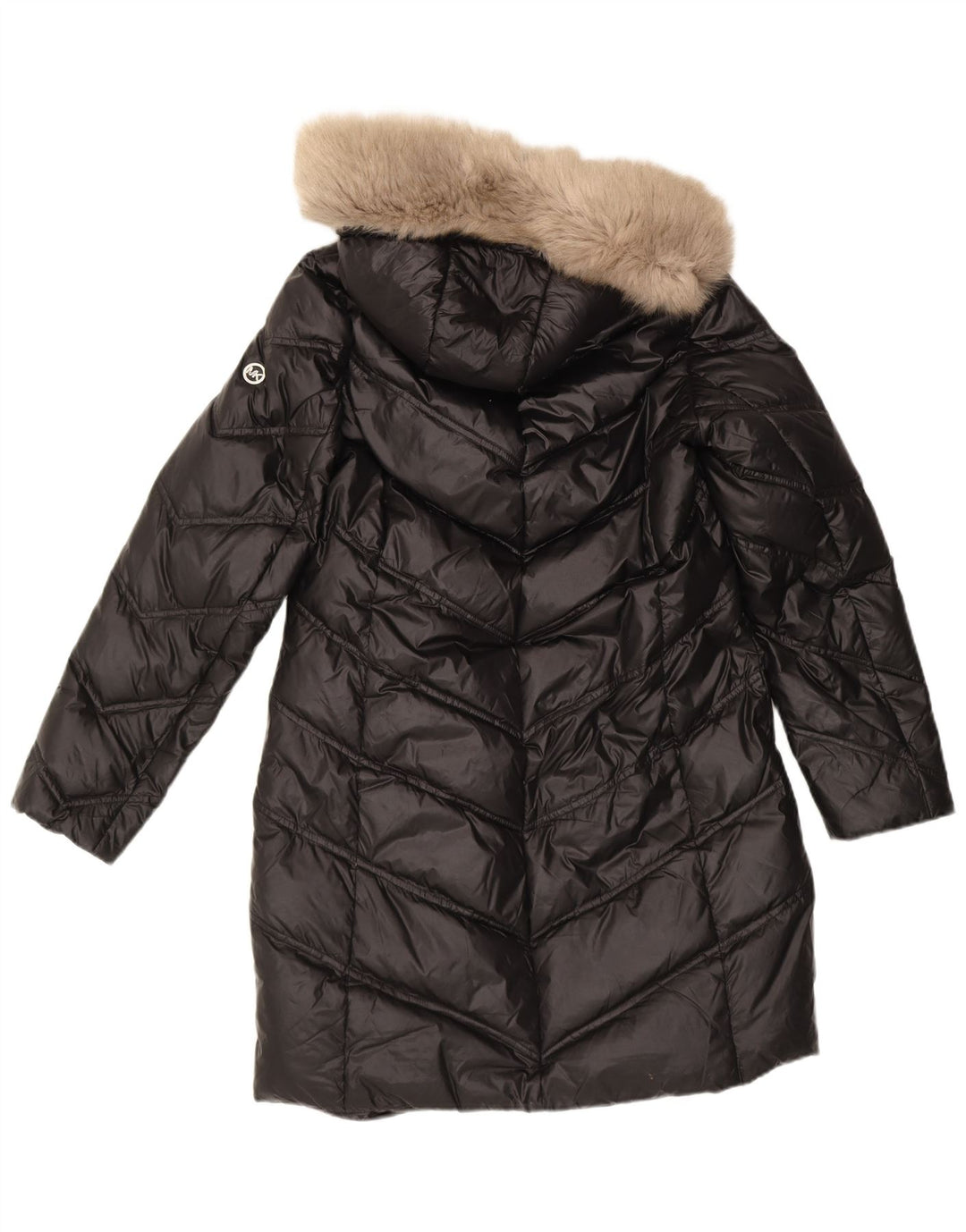 Casaco acolchoado com capuz feminino MICHAEL KORS UK 14 médio preto nylon