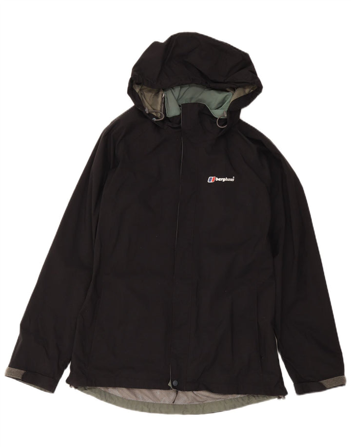 Jaqueta de chuva feminina com capuz Berghaus UK 12 poliamida preta média