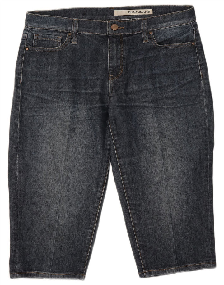 Bermuda jeans feminina Dkny EUA 8 médio W32 algodão azul marinho
