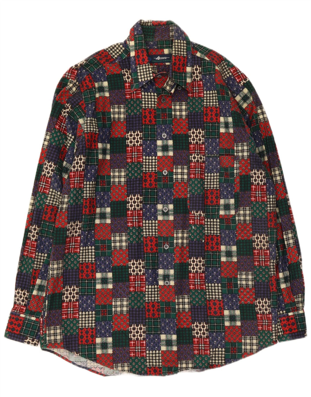 Camisa masculina de flanela Azzurra tamanho 15 3/4 40 patchwork multicolorido médio