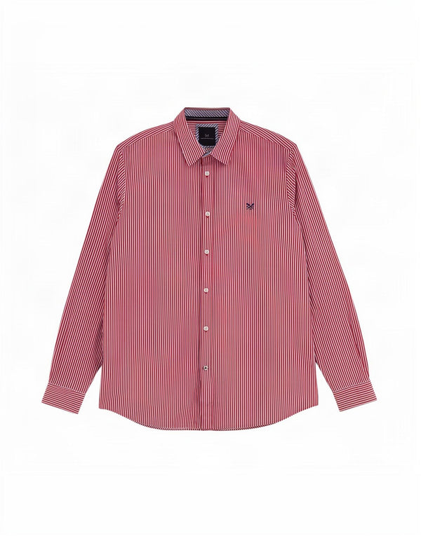 Crew Clothing Camisa masculina clássica de ajuste XL algodão listrado vermelho