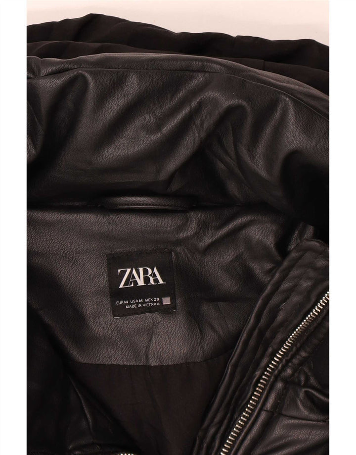 Jaqueta acolchoada com capuz grande Zara feminina UK 14 médio preto