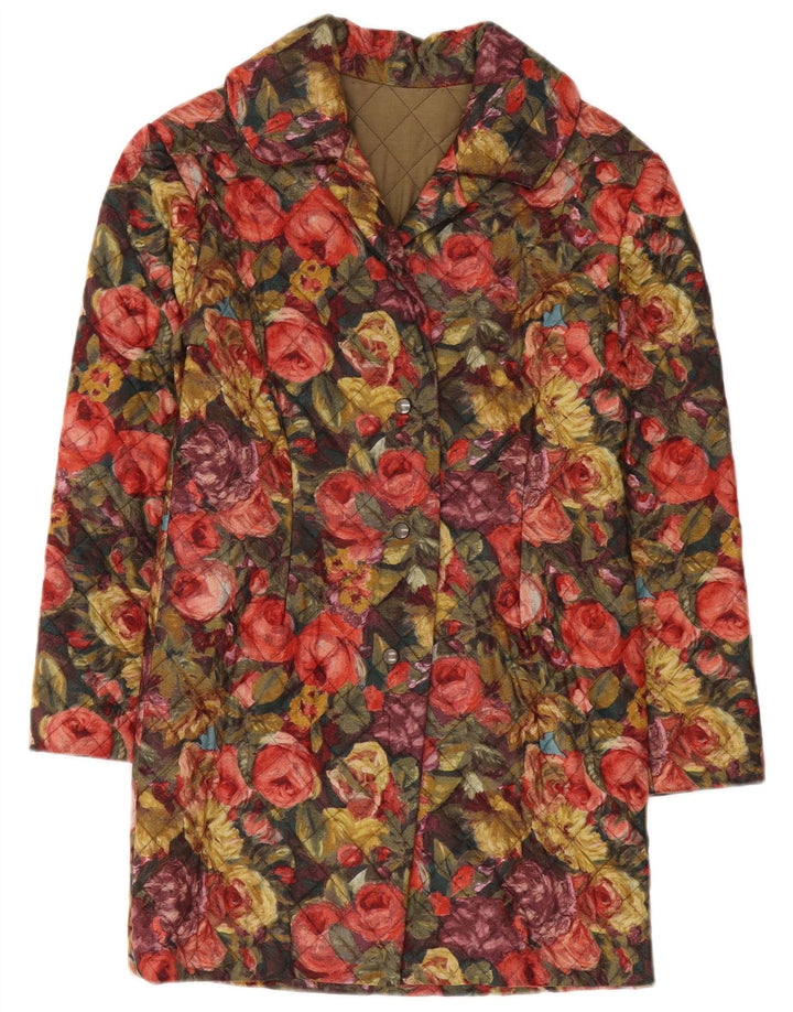 Sobretudo acolchoado feminino vintage Reino Unido 8 pequeno floral multicolorido