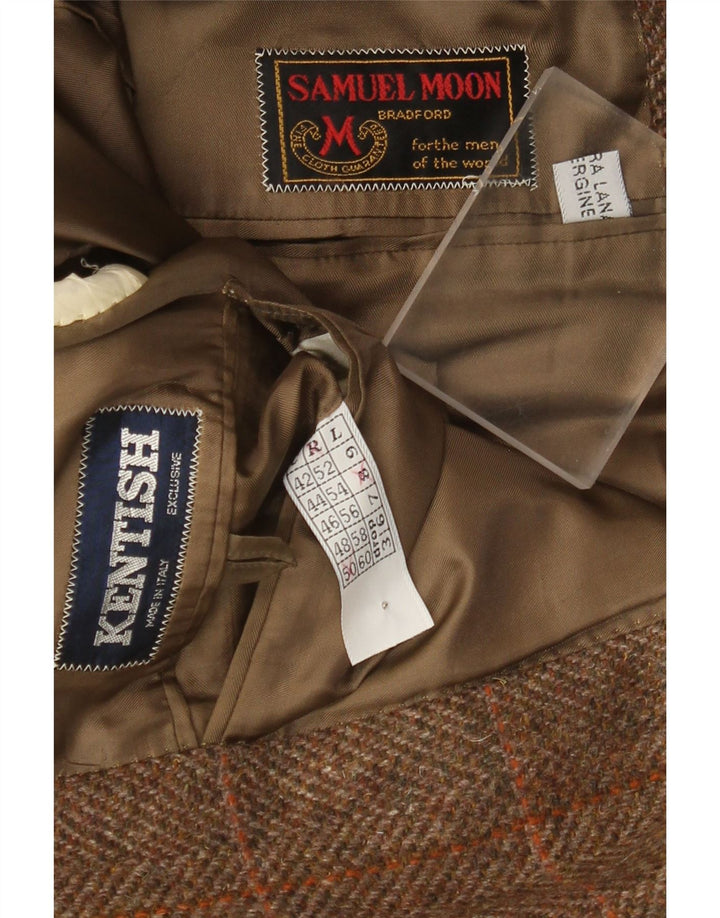 Jaqueta blazer masculina vintage com 2 botões IT 50 grande lã xadrez marrom