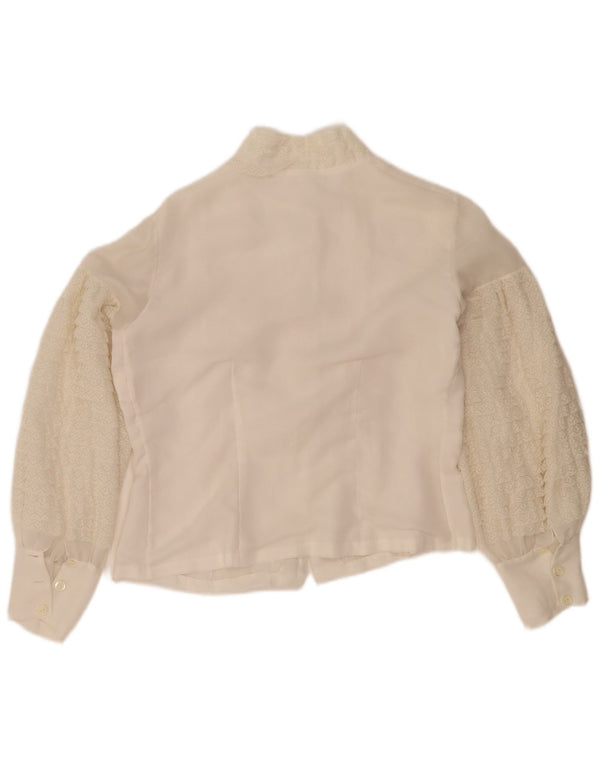 Blusa feminina vintage cropped UK 14 grande floral branca