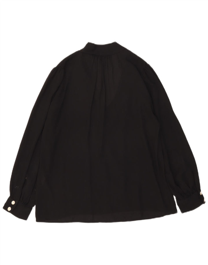 Blusa feminina Zara manga comprida com gravata frontal Reino Unido 10 pequeno poliéster preto