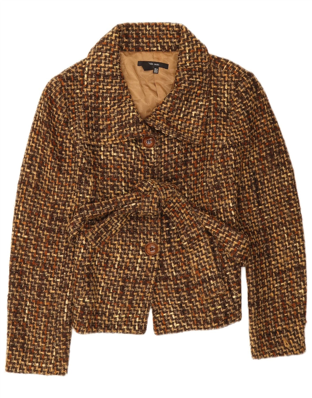 Zara Jaqueta Blazer Feminina com 3 Botões Reino Unido 18 XL Marrom Chevron Acrílico