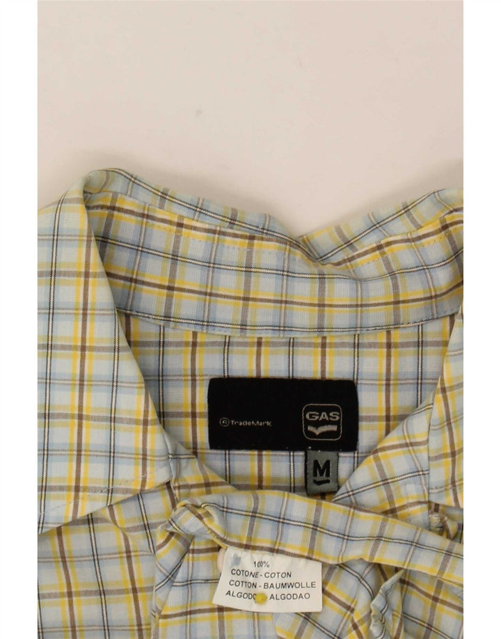 Camisa masculina de manga curta Gas, algodão xadrez amarelo médio