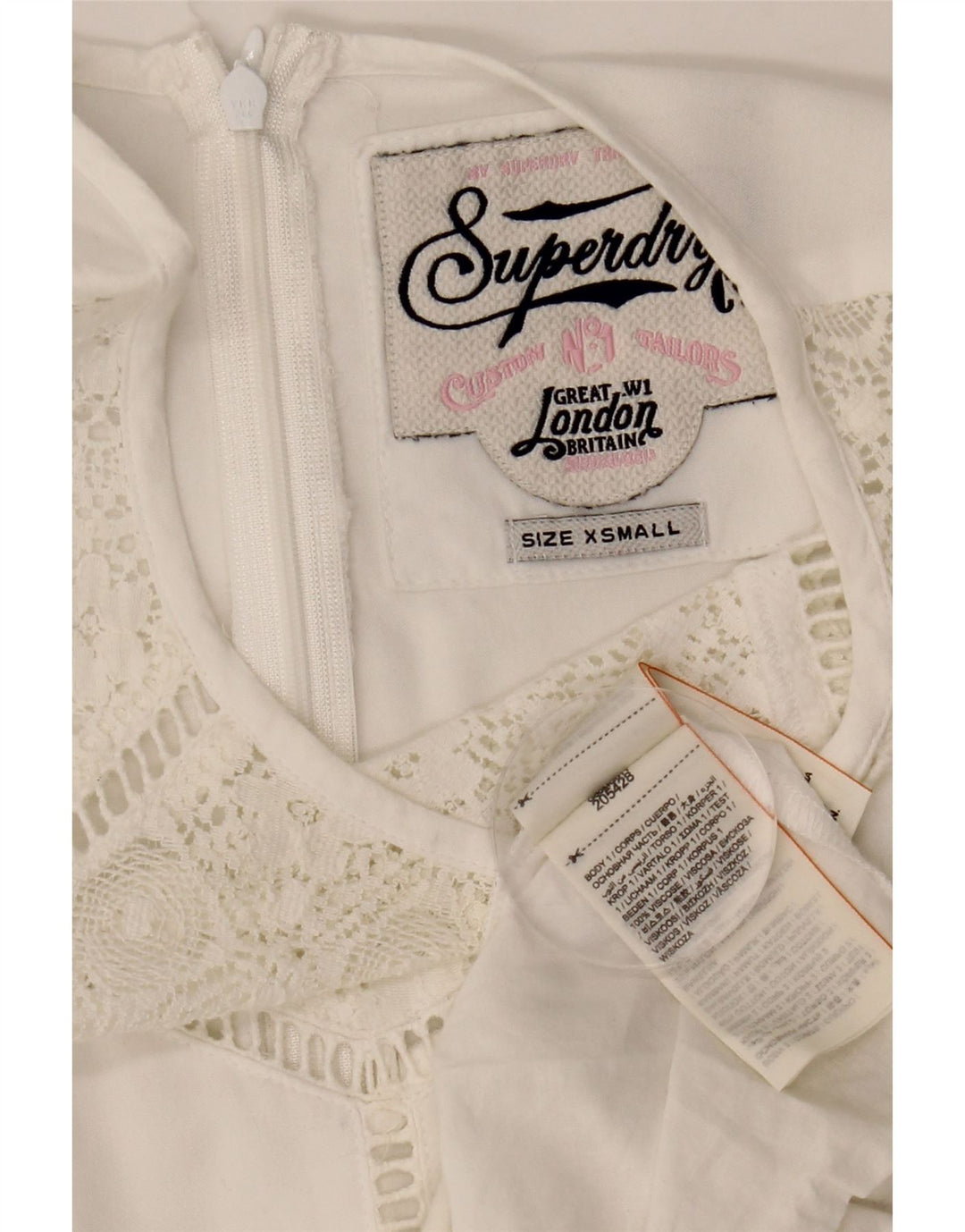 Vestido feminino SUPERDRY sem mangas evasê UK 6 XS branco viscose