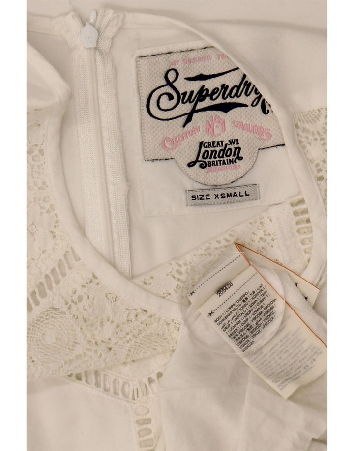 Vestido feminino SUPERDRY sem mangas evasê UK 6 XS branco viscose