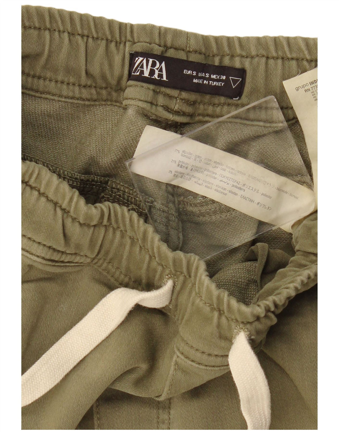 Zara Mens Joggers Cargo Calças Pequenas W30 L28 Algodão Cáqui Exército