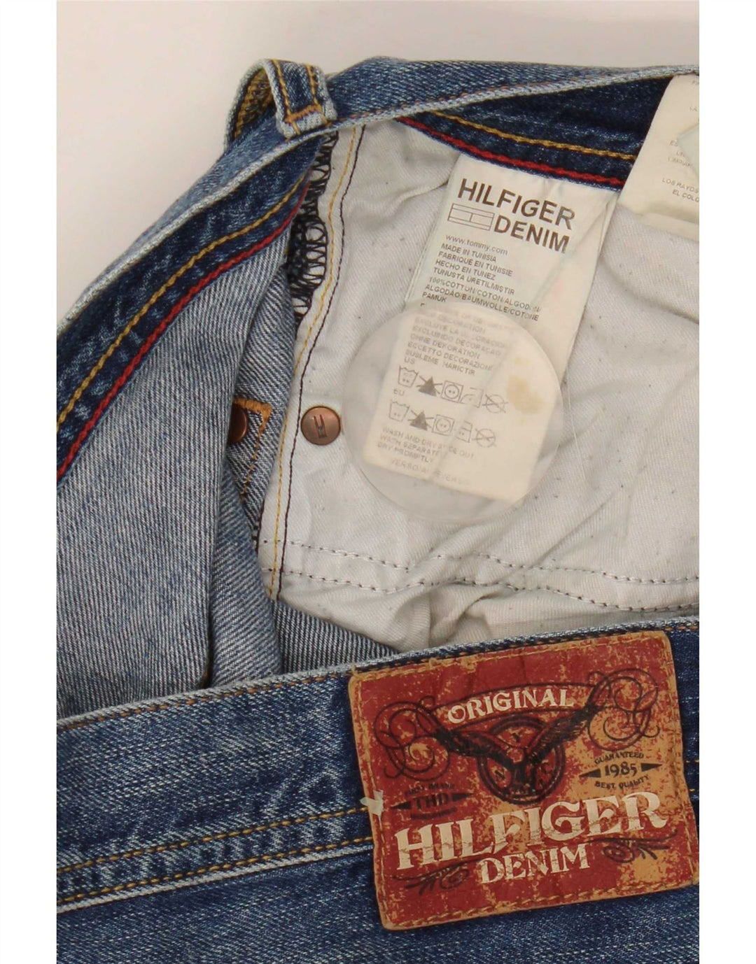 Jeans retos masculinos Tommy Hilfiger W33 L32 algodão azul