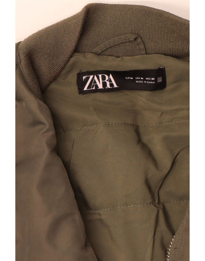 Zara Womens Crop Oversized Flight Aviator Jacket Reino Unido 14 Médio Caqui