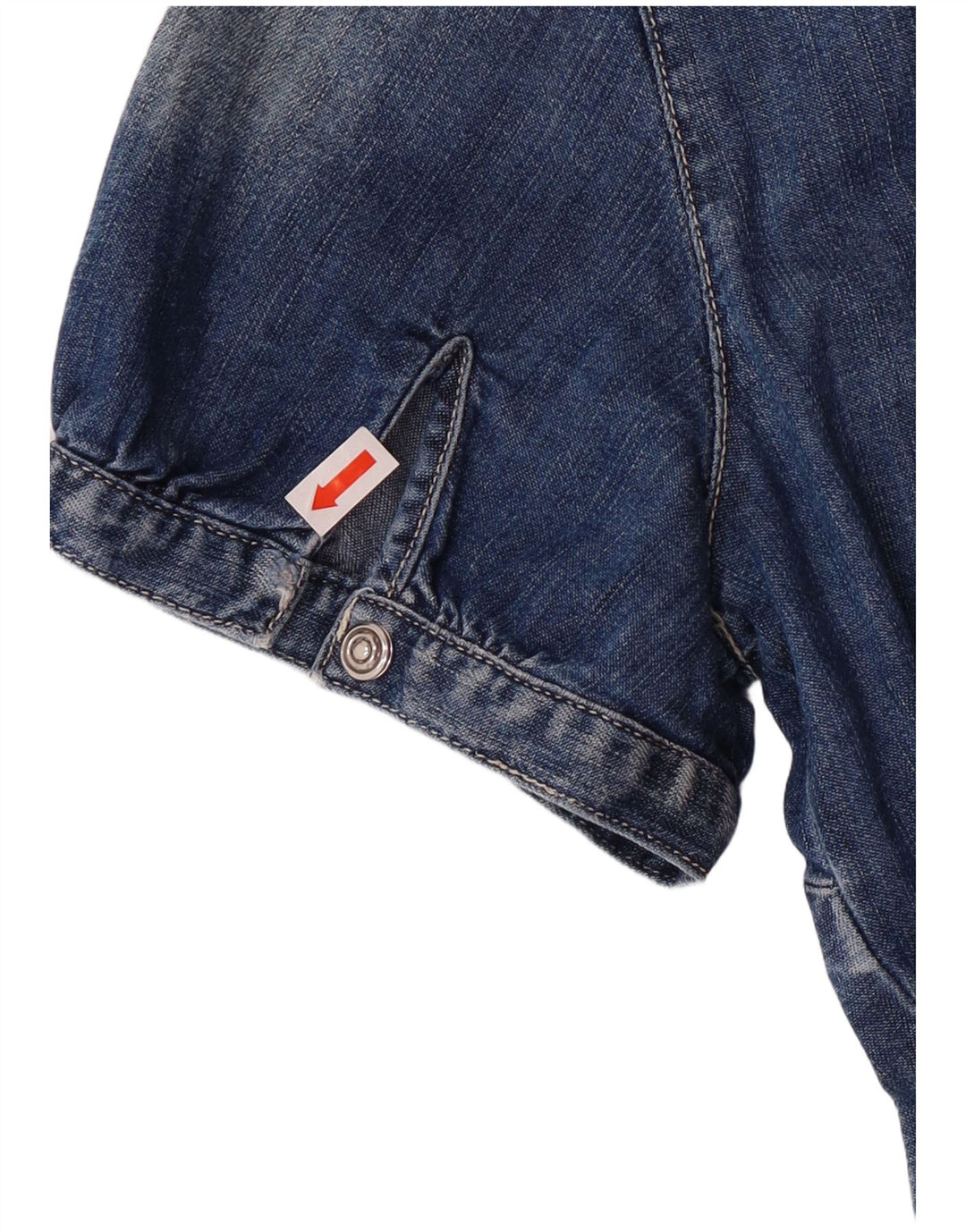 Camisa jeans feminina de manga curta Gas UK 12 algodão azul médio