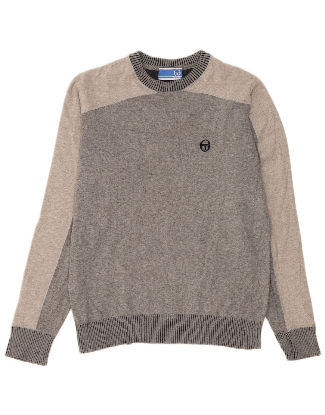 Suéter masculino Sergio Tacchini com gola redonda e bloco colorido cinza médio