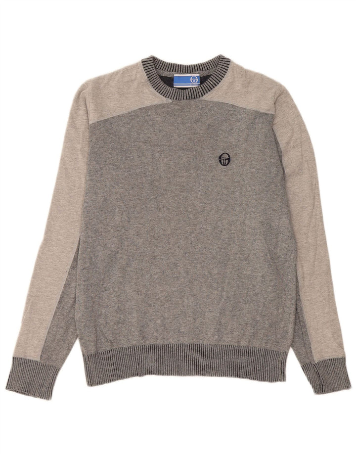 Suéter masculino Sergio Tacchini com gola redonda e bloco colorido cinza médio