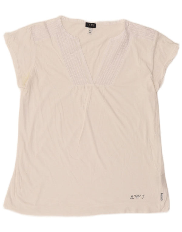 Blusa feminina Armani Jeans UK 16 grande algodão branco