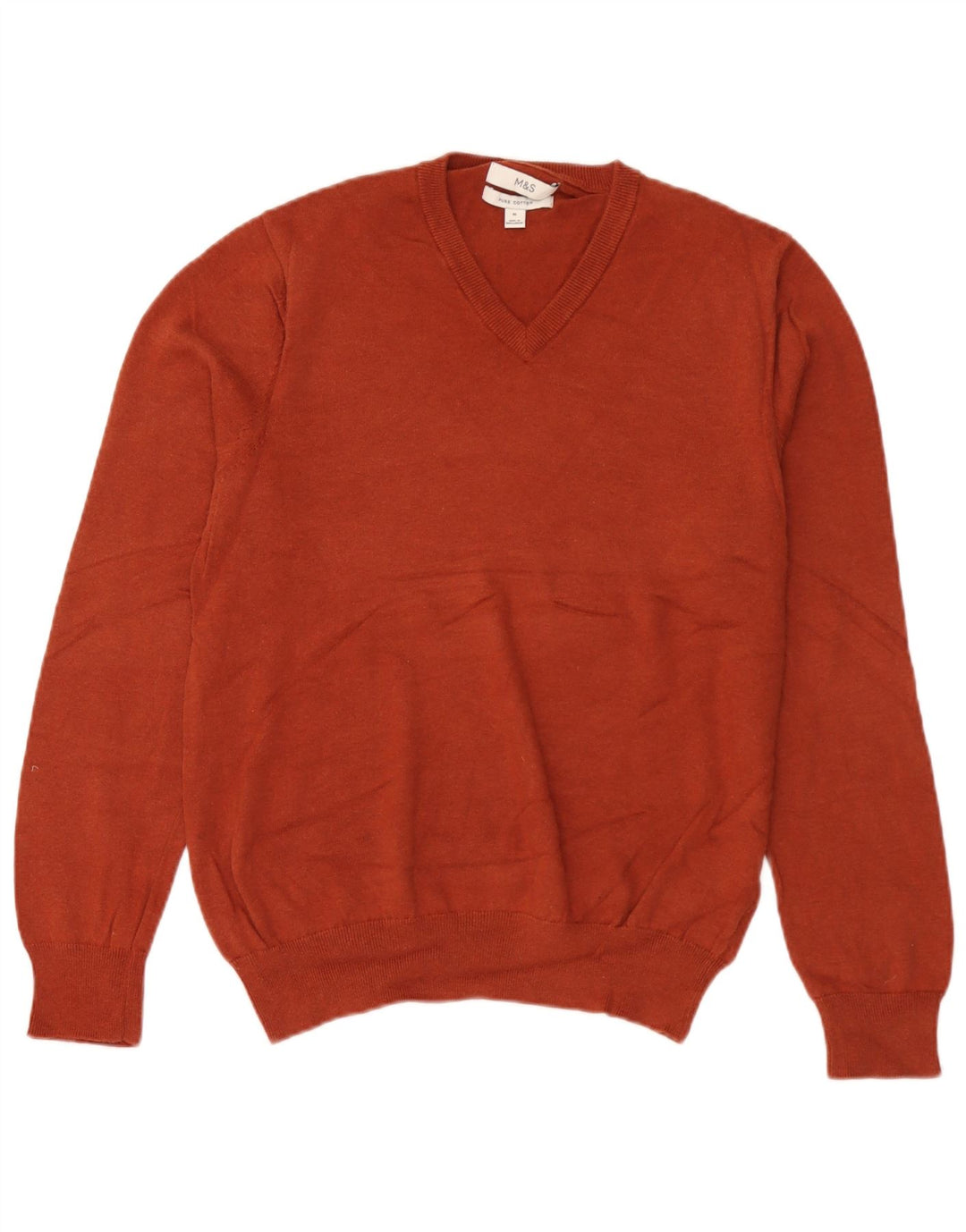 Suéter masculino Marks & Spencer com decote em V, algodão marrom médio