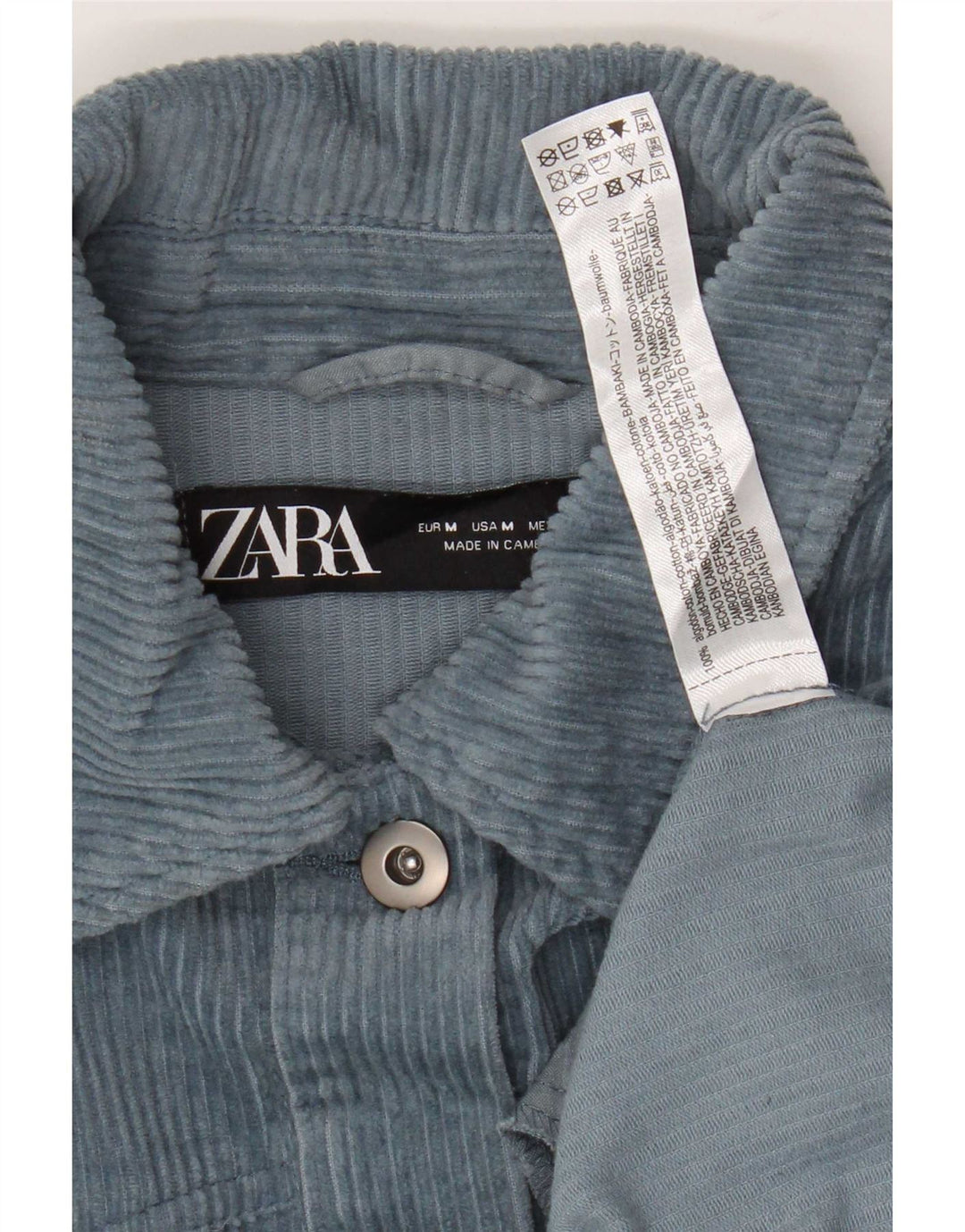 Camisa feminina de veludo cotelê Zara UK 14 algodão azul médio