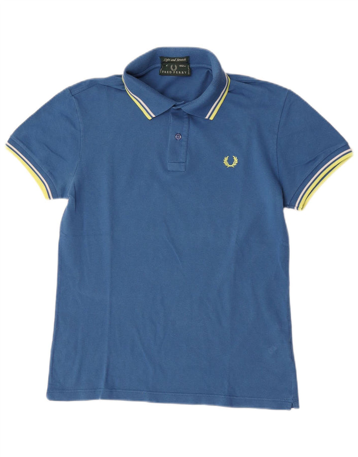 Camisa polo masculina leve e elástica Fred Perry de algodão listrado azul médio
