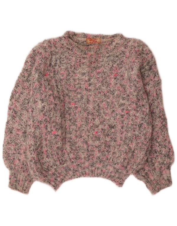 Suéter feminino vintage com gola canoa UK 18 XL cinza manchado