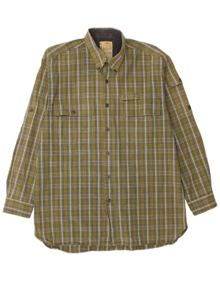 Camisa masculina de flanela Camel XL cáqui xadrez algodão