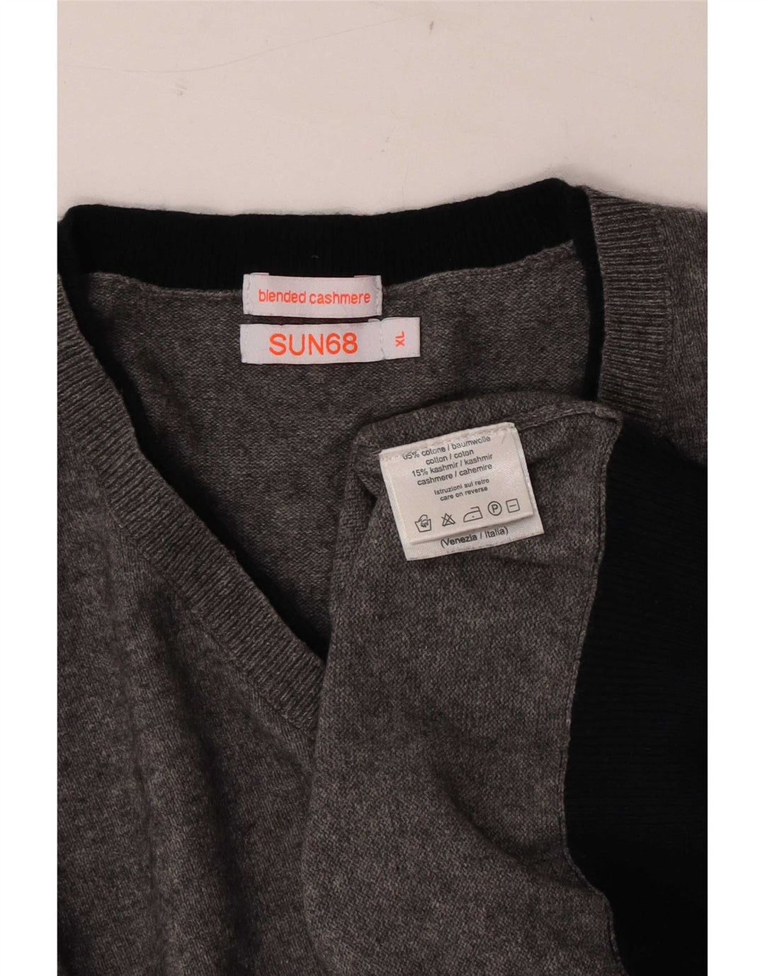 Suéter masculino Sun68 com decote em V XL algodão cinza
