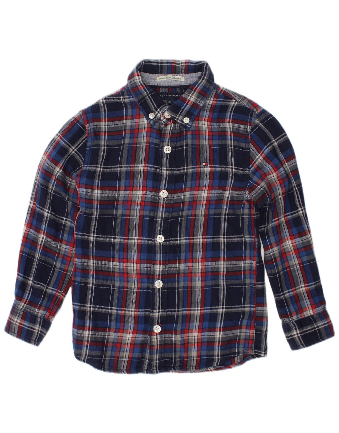 Camisa de flanela masculina Tommy Hilfiger 3-4 anos azul marinho algodão xadrez