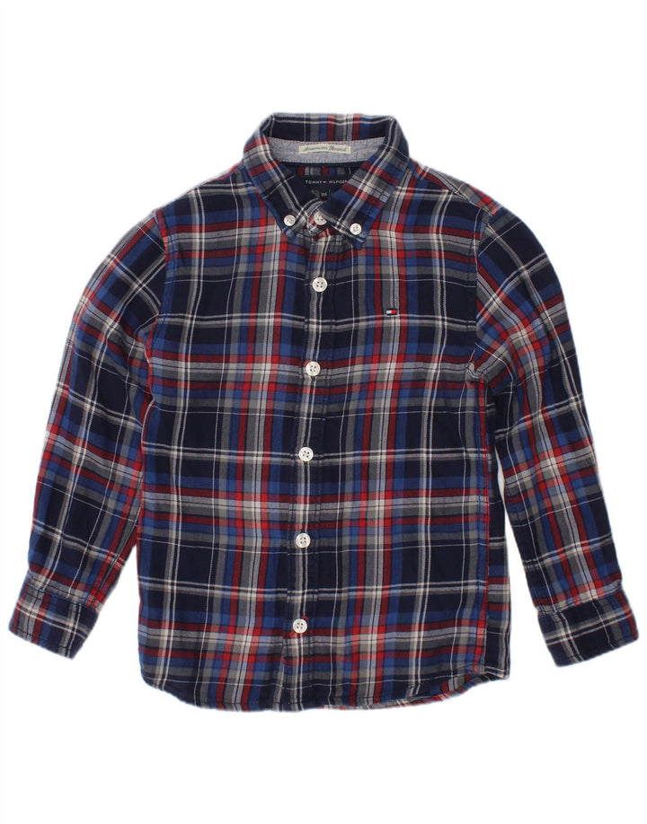 Camisa de flanela masculina Tommy Hilfiger 3-4 anos azul marinho algodão xadrez