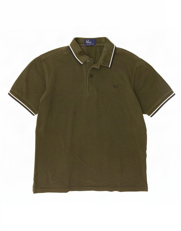 Camisa polo masculina Fred Perry grande algodão listrado cáqui