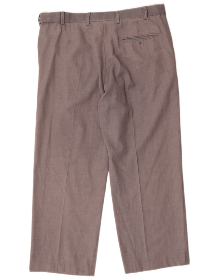 Calça masculina de terno reto Marks & Spencer W34 L26 lã cinza